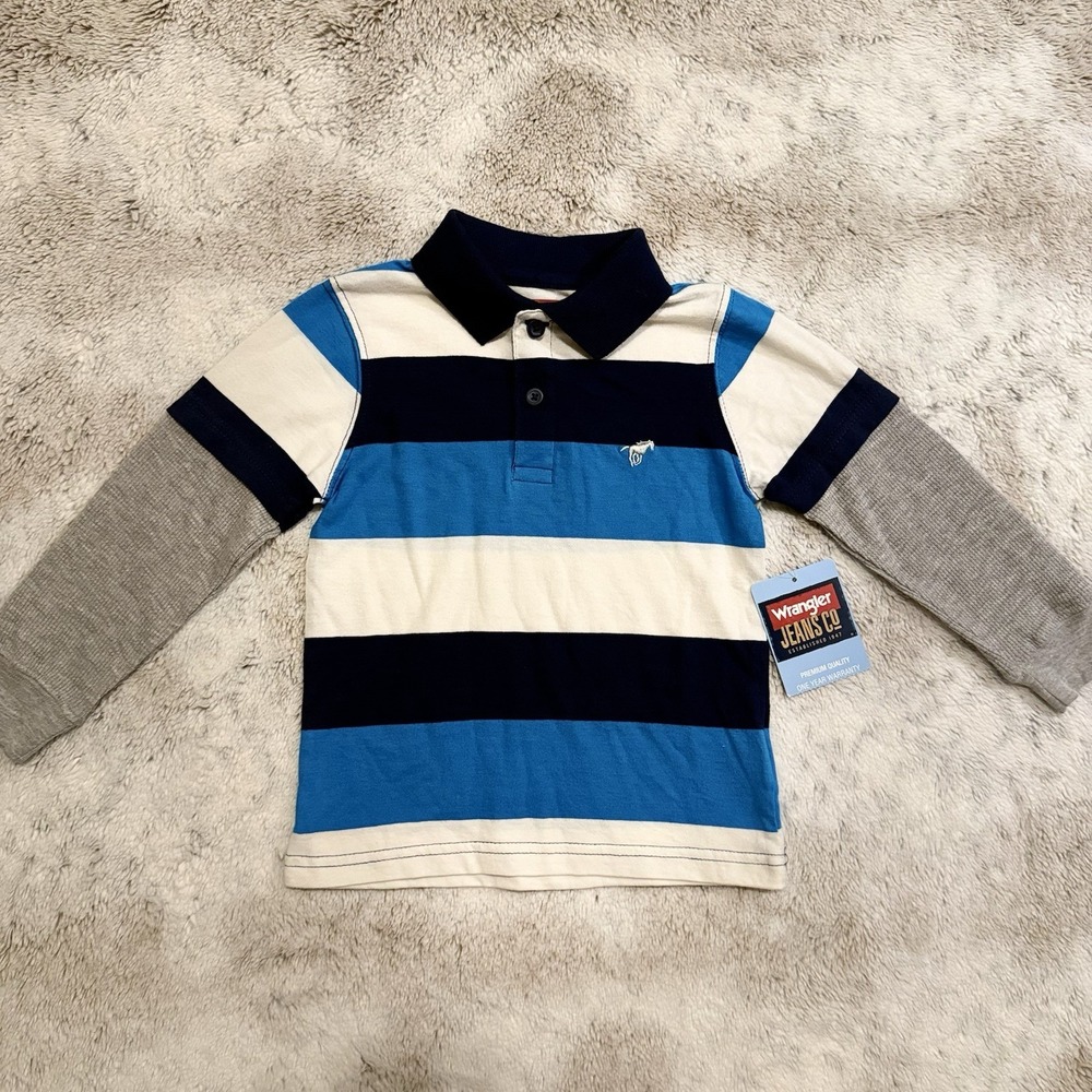 NWT Wrangler Long Sleeve Blue Striped Top With Collar Size 3T